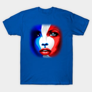 France Flag Beautiful Girl Portrait T-Shirt